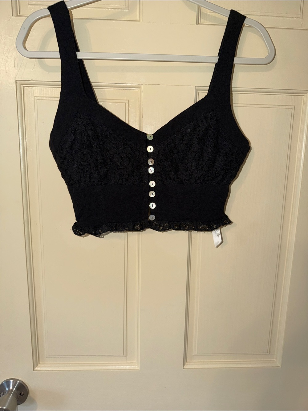 Intimately  by Free People Black Lace-Trim Button-Front Crop Bralette
